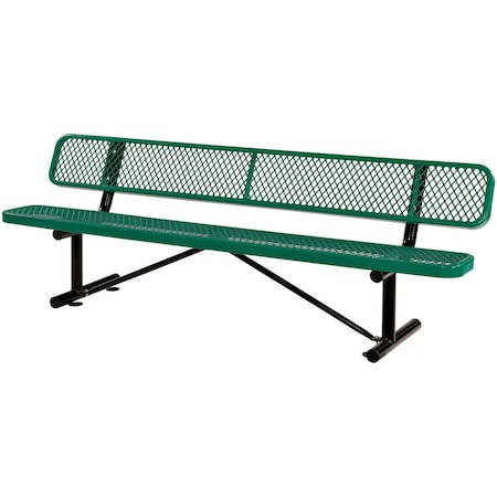 Global Industrial 8ft Outdoor Steel Bench w/ Backrest, Expanded Metal, Green 277155GN